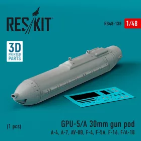   ResKit Models GPU-5/A 30mm gun pod (1 pcs) (A-4, A-7, AV-8B, F-4, F-5A, F-16, F/A-18) (3D Printed) - gépágyúkonténer, 1 db