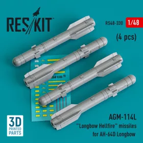   ResKit Models AGM-114L Longbow Hellfire missiles (4 pcs)(AH-64D Longbow) (3D Printed) - AGM-114L Longbow Hellfire – rakéták, 4 db