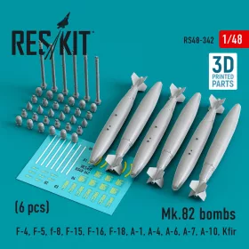   ResKit Models Mk.82 bombs (6 pcs) (F-4, F-5, F-8, F-15, F-16, F-18, A-1, A-4, A-6, A-7, A-10, Kfir) (3D Printed) - Mk.82 – bombák, 6 db