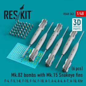   ResKit Models Mk.82 bombs with Mk.15 Snakeye fins (6 pcs) (F-4, F-5, F-8, F-15, F-16, F-18, A-1, A-4, A-6, A-7, A-10, Kfir) (3D Printed) - Mk.82 – bombák, 6 db