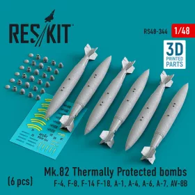   ResKit Models Mk.82 thermally protected bombs (6 pcs) (F-4, F-8, F-14 F-18, A-1, A-4, A-6, A-7, AV-8B) (3D Printed) - Mk.82 – hővédett bombák, 6 db