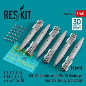   ResKit Models Mk.82 bombs with Mk.15 Snakeye fins thermally protected (6 pcs) (F-4, F-8, F-14 F-18, A-1, A-4, A-6, A-7, AV-8B) (3D Printed) - Mk.82 – bombák, 6 db