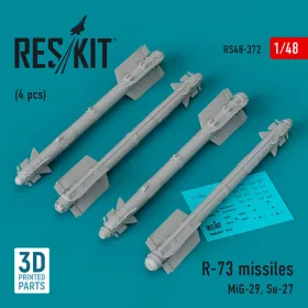   ResKit Models R-73 missiles (4 pcs) (MiG-29, Su-27) (3D Printed) - R-73 – rakéták, 4 db