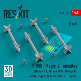   ResKit Models R.550 Magic-2 missiles (4 pcs) (Mirage F.1, Mirage 2000, Mirage III, Rafale, Super Etendard, MiG-21, Jaguar) (3D Printed) - R.550 Magic-2 – rakéták, 4 db