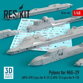   ResKit Models MiG-29 – APU-470 pilonok R-27 rakétákhoz, 2 db + APU-73 pilonok R-73 rakétákhoz, 4 db