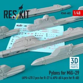   ResKit Models MiG-29 – APU-470 pilonok R-27 rakétákhoz, 2 db + APU-60 pilonok R-60 rakétákhoz, 4 db