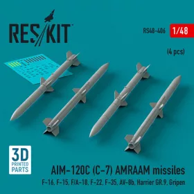   ResKit Models AIM-120C (C-7) AMRAAM missiles (4 pcs) (F-16, F-15, F/A-18, F-22, F-35, AV-8b, Harrier GR.9, Gripen) (3D Printed) - AIM-120C (C-7) AMRAAM – rakéták, 4 db