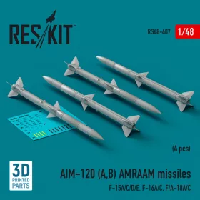   ResKit Models AIM-120 (A,B) AMRAAM missiles (4 pcs) (F-15A/C/D/E, F-16A/C, F/A-18A/C) (3d Printed) - rakéták, 4 db
