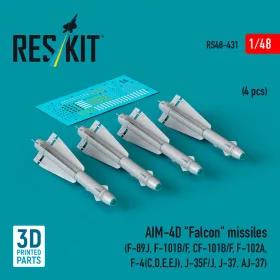   ResKit Models AIM-4D Falcon missiles (4 pcs) (F-89J, F-101B/F, CF-101B/F, F-102A, F-4(C,D,E,EJ), J-35F/J, J-37, AJ-37) (3D Printed) - AIM-4D Falcon – rakéták, 4 db