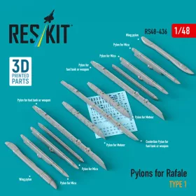   ResKit Models Pylons for Rafale type 1 (3D Printed) - Rafale – fegyverfelfüggesztő pilonok, 1. típus