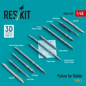   ResKit Models Pylons for Rafale type 2 (3D Printed) - Rafale – fegyverfelfüggesztő pilonok, 2. típus