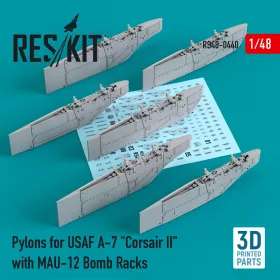   ResKit Models Pylons for USAF A-7 Corsair II with MAU-12 Bomb Racks (3D Printed) - Amerikai Légierő A-7 Corsair II – fegyverfelfüggesztő pilonok MAU-12 bombafelfüggesztőkkel