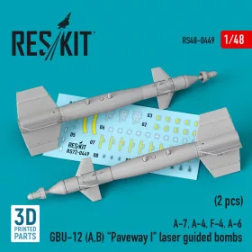   ResKit Models GBU-12 (A,B) Paveway I laser guided bombs (2 pcs) (A-7, A-4, F-4, A-6) (3D Printed) - GBU-12 (A,B) Paveway I – lézerirányítású bombák, 2 db