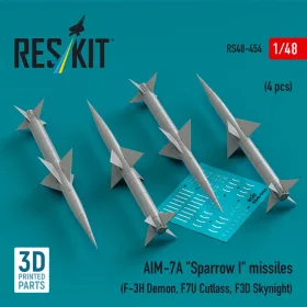   ResKit Models AIM-7A Sparrow I missiles (4 pcs) (F-3H Demon, F7U Cutlass, F3D Skynight) (3D Printed) - AIM-7A Sparrow I – rakéták, 4 db