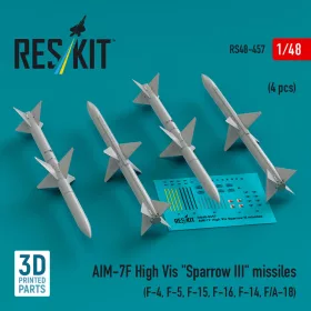   ResKit Models AIM-7F High Vis Sparrow III missiles (4 pcs) (F-4, F-5, F-15, F-16, F-14, F/A-18) (3D Printed) - AIM-7F High Vis Sparrow III – rakéták, 4 db