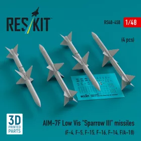  ResKit Models AIM-7F Low Vis Sparrow III missiles (4 pcs) (F-4, F-5, F-15, F-16, F-14, F/A-18) (3D Printed) - AIM-7F Low Vis Sparrow III – rakéták, 4 db