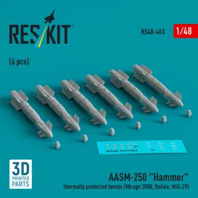   ResKit Models AASM-250 Hammer thermally protected bombs (6 pcs) (Mirage 2000, Rafale, MiG-29) (3D Printed) - AASM-250 Hammer – hővédett bombák, 6 db