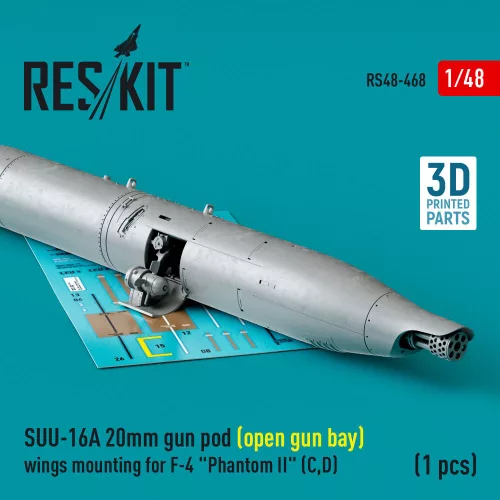 ResKit Models SUU-16A 20mm gun pod (open gun bay) wings mounting for F-4 Phantom II (C,D) (1 pcs) (3D Printed) - gépágyúkonténer, 1 db