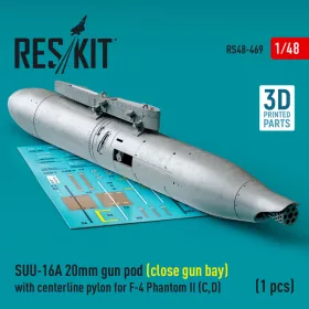   ResKit Models SUU-16A 20mm gun pod (close gun bay) with centerline pylon for F-4 Phantom II (C,D) (1 pcs) (3D Printed) - gépágyúkonténer, 1 db