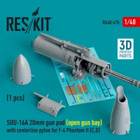   ResKit Models SUU-16A 20mm gun pod (open gun bay) with centerline pylon for F-4 Phantom II (C,D) (1 pcs) (3D Printed) - gépágyúkonténer, 1 db