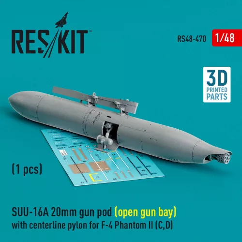 ResKit Models SUU-16A 20mm gun pod (open gun bay) with centerline pylon for F-4 Phantom II (C,D) (1 pcs) (3D Printed) - gépágyúkonténer, 1 db