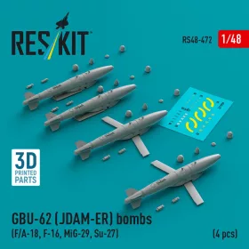   ResKit Models GBU-62 (JDAM-ER) bombs (4 pcs) (F/A-18, F-16, MiG-29, Su-27) (3D Printed) - GBU-62 (JDAM-ER) – bombák, 4 db