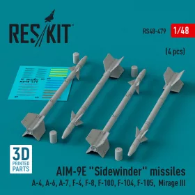   ResKit Models AIM-9E Sidewinder missiles (4 pcs) (A-4, A-6, A-7, F-4, F-8, F-100, F-104, F-105, Mirage III) (3D Printed) - AIM-9E Sidewinder – rakéták, 4 db