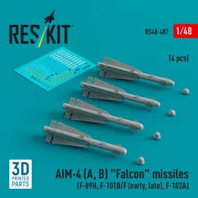   ResKit Models AIM-4 (A, B) Falcon missiles (4 pcs) (F-89H, F-101B/F (early, late), F-102A) (3D Printed) - AIM-4 (A, B) Falcon – rakéták, 4 db