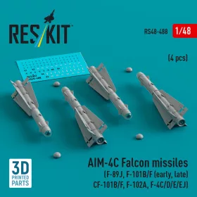   ResKit Models AIM-4C Falcon missiles (F-89J, F-101B/F (early, late), CF-101B/F, F-102A, F-4C/D/E/EJ) (4 pcs) (3D Printed) - rakéták, 4 db