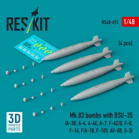   ResKit Models Mk.83 bombs with BSU-35 (4 pcs) (A-3B, A-4, A-6E, A-7, F-4C/D, F-8, F-14, F/A-18, F-105, AV-8B, S-3) (3D printed) - Mk.83 – bombák, 4 db