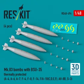   ResKit Models Mk.83 bombs with BSU-35 thermally protected (4 pcs) (A-4, A-6, A-7, F-4, F-8, F-14, F/A-18(C,D,E,F), AV-8B, S-3) (3D printed) - Mk.83 – bombák, 4 db