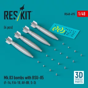   ResKit Models Mk.83 bombs with BSU-85 (4 pcs) (F-14, F/A-18, AV-8B, S-3) (3D printed) - Mk.83 – bombák, 4 db