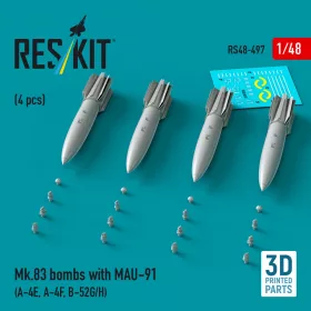   ResKit Models Mk.83 bombs with MAU-91 (4 pcs) (A-4E, A-4F, B-52G/H) (3D printed) - Mk.83 – bombák, 4 db