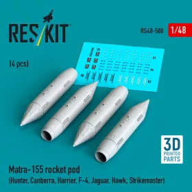   ResKit Models Matra-155 rocket pod (4 pcs) (Hunter, Canberra, Harrier, F-4, Jaguar, Hawk, Strikemaster) (3D Printed) - rakéta, 4 db