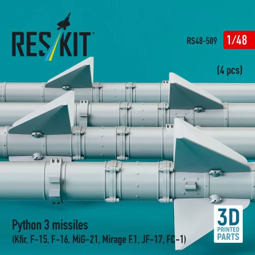 ResKit Models Python 3 missiles (4 pcs) (Kfir, F-15, F-16, MiG-21, Mirage F.1, JF-17, FC-1) (3D Printed) - Python 3 – rakéták, 4 db
