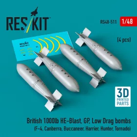   ResKit Models brit 1000lb HE-Blast, GP, Low Drag – bombák, 4 db