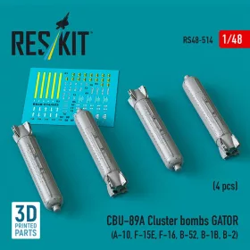   ResKit Models CBU-89A cluster bombs GATOR (4 pcs) (A-10, F-15E, F-16, B-52, B-1B, B-2) (3D Printed) - CBU-89A – kazettás bombák, 4 db