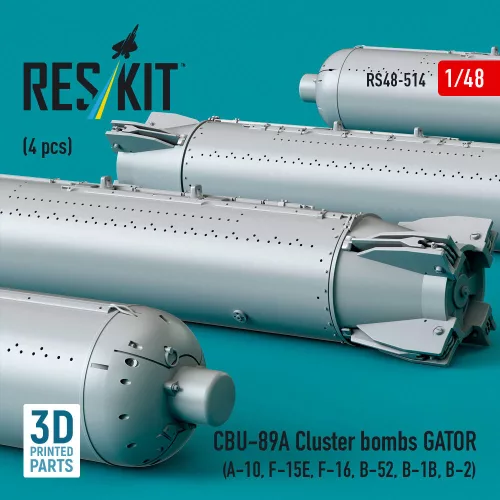 ResKit Models CBU-89A cluster bombs GATOR (4 pcs) (A-10, F-15E, F-16, B-52, B-1B, B-2) (3D Printed) - CBU-89A – kazettás bombák, 4 db