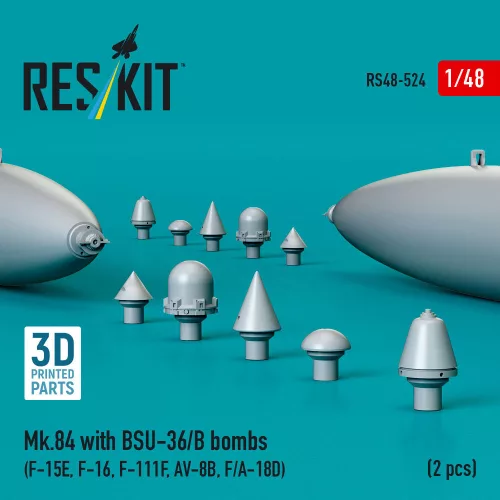 ResKit Models Mk.84 with BSU-36/B bombs (2 pcs) (F-15E, F-16, F-111F, AV-8B, F/A-18D) (3D Printed) - Mk.84 – bombák BSU-36/B egységgel, 2 db