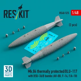   ResKit Models Mk.84 thermally protected/BLU-117 with BSU-36/B bombs (2 pcs) (AV-8B, F-14, F/A-18) (3D Printed) - Mk.84 / BLU-117 – hővédett bombák BSU-36/B egységgel, 2 db