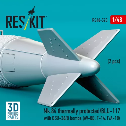ResKit Models Mk.84 thermally protected/BLU-117 with BSU-36/B bombs (2 pcs) (AV-8B, F-14, F/A-18) (3D Printed) - Mk.84 / BLU-117 – hővédett bombák BSU-36/B egységgel, 2 db