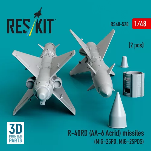 ResKit Models R-40RD (AA-6 Acrid) missiles (2 pcs) (MiG-25PD, MiG-25PDS) (3D printed) - rakéták, 2 db