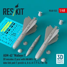   ResKit Models AGM-62 Walleye I ER missiles (2 pcs) with AN/AWG-16 data link pod (1 pcs) (A-4, A-6, A-7, F-4, F/A-18) (3D Printed) - AGM-62 Walleye I ER – rakéták, 2 db