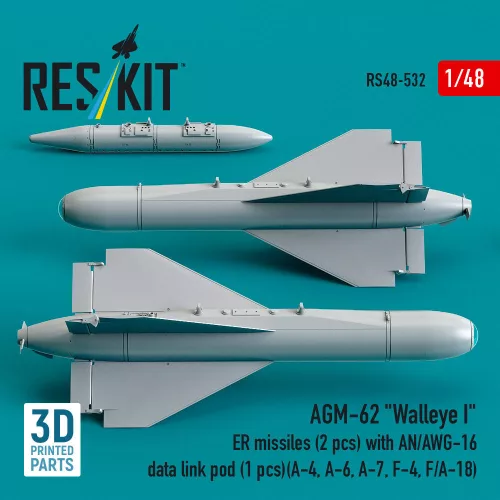 ResKit Models AGM-62 Walleye I ER missiles (2 pcs) with AN/AWG-16 data link pod (1 pcs) (A-4, A-6, A-7, F-4, F/A-18) (3D Printed) - AGM-62 Walleye I ER – rakéták, 2 db