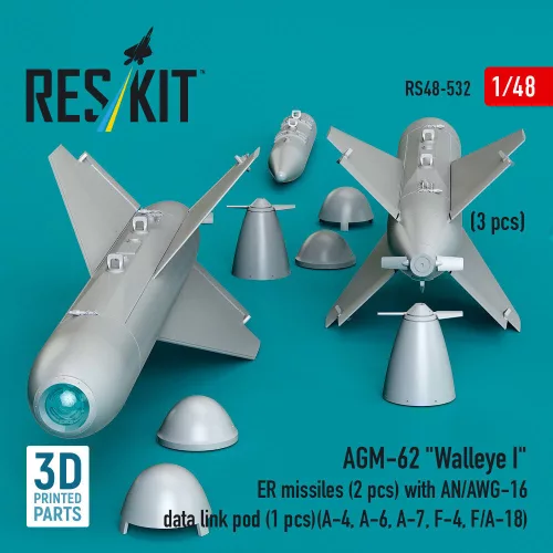 ResKit Models AGM-62 Walleye I ER missiles (2 pcs) with AN/AWG-16 data link pod (1 pcs) (A-4, A-6, A-7, F-4, F/A-18) (3D Printed) - AGM-62 Walleye I ER – rakéták, 2 db