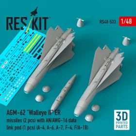   ResKit Models AGM-62 Walleye II ER missiles (2 pcs) with AN/AWG-16 data link pod (1 pcs) (A-4, A-6, A-7, F-4, F/A-18) (3D Printed) - AGM-62 Walleye II ER – rakéták, 2 db