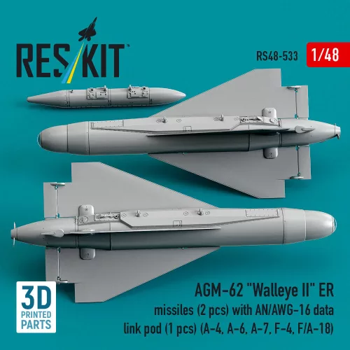 ResKit Models AGM-62 Walleye II ER missiles (2 pcs) with AN/AWG-16 data link pod (1 pcs) (A-4, A-6, A-7, F-4, F/A-18) (3D Printed) - AGM-62 Walleye II ER – rakéták, 2 db