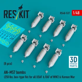   ResKit Models AN-M57 bombs (250 lbs, box-type fin) for all USAF & RAF of WW2 & Korean War (8 pcs) (3D Printed) - AN-M57 – bombák, 8 db