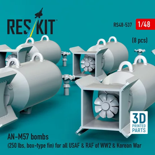 ResKit Models AN-M57 bombs (250 lbs, box-type fin) for all USAF & RAF of WW2 & Korean War (8 pcs) (3D Printed) - AN-M57 – bombák, 8 db