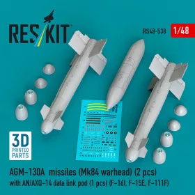   ResKit Models AGM-130A missiles (2 pcs) (Mk84 warhead) with AN/AXQ-14 data link pod (1 pcs) (F-16I, F-15E, F-111F) (3D Printed) - rakéták, 2 db